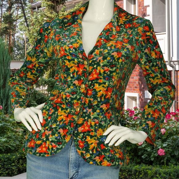Vintage Agile Florence Walsh Paint Art Floral All Over Print Blazer Jacket - Picture 1 of 10
